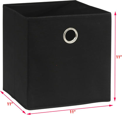 SIMPLE HOUSEWARE 11-Inch Collapsible Fabric Cube Storage Bin with Handles, Printed Design, 6 Pack, Black