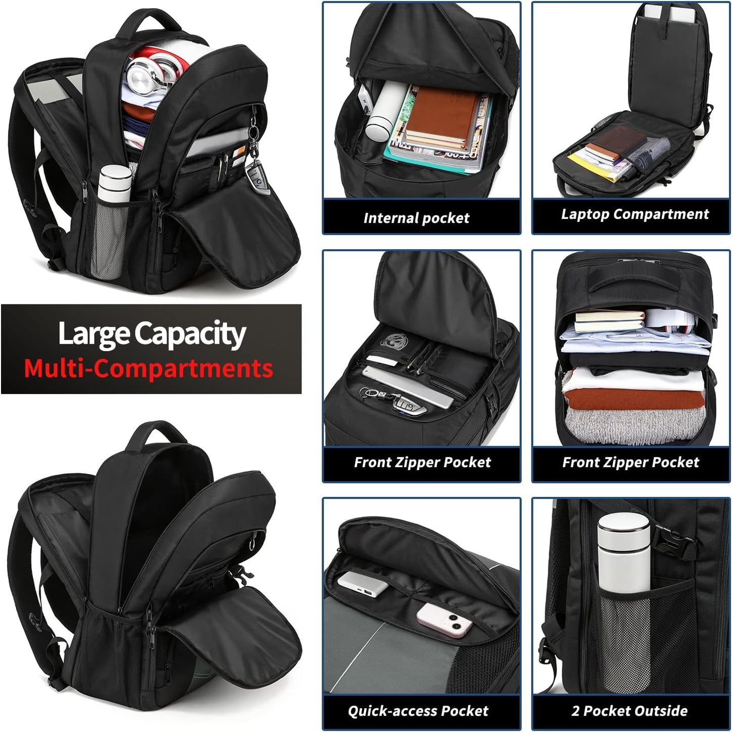 PUSLOM Extra Large Travel Laptop Backpack for Men 55L,Water Resistant 18.4 inch Big Business Laptop bags with USB Charging Port,TSA Friendly Anti Theft Computer Bag for Work College,Grey