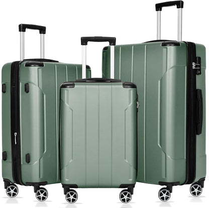 Merax Luggage Sets 3-Piece Hardshell with Spinner Wheels Lightweight Suitcase with Corner Guards (Green, 20/24/28)