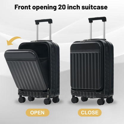 Merax Luggage Sets Front Opening, 2 Piece Hardshell Suitcase with Spinner Wheels and Bags,Lightweight Carry on Luggage with USB Port,20+24,Black