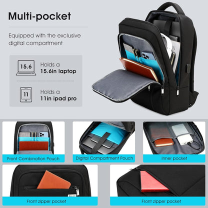 DUSLANG 15.6 Inch Laptop Backpack for Travel Water Resistant College Book bag for Men Women Laptop Bag with USB Charging Port Business Backpack,Black