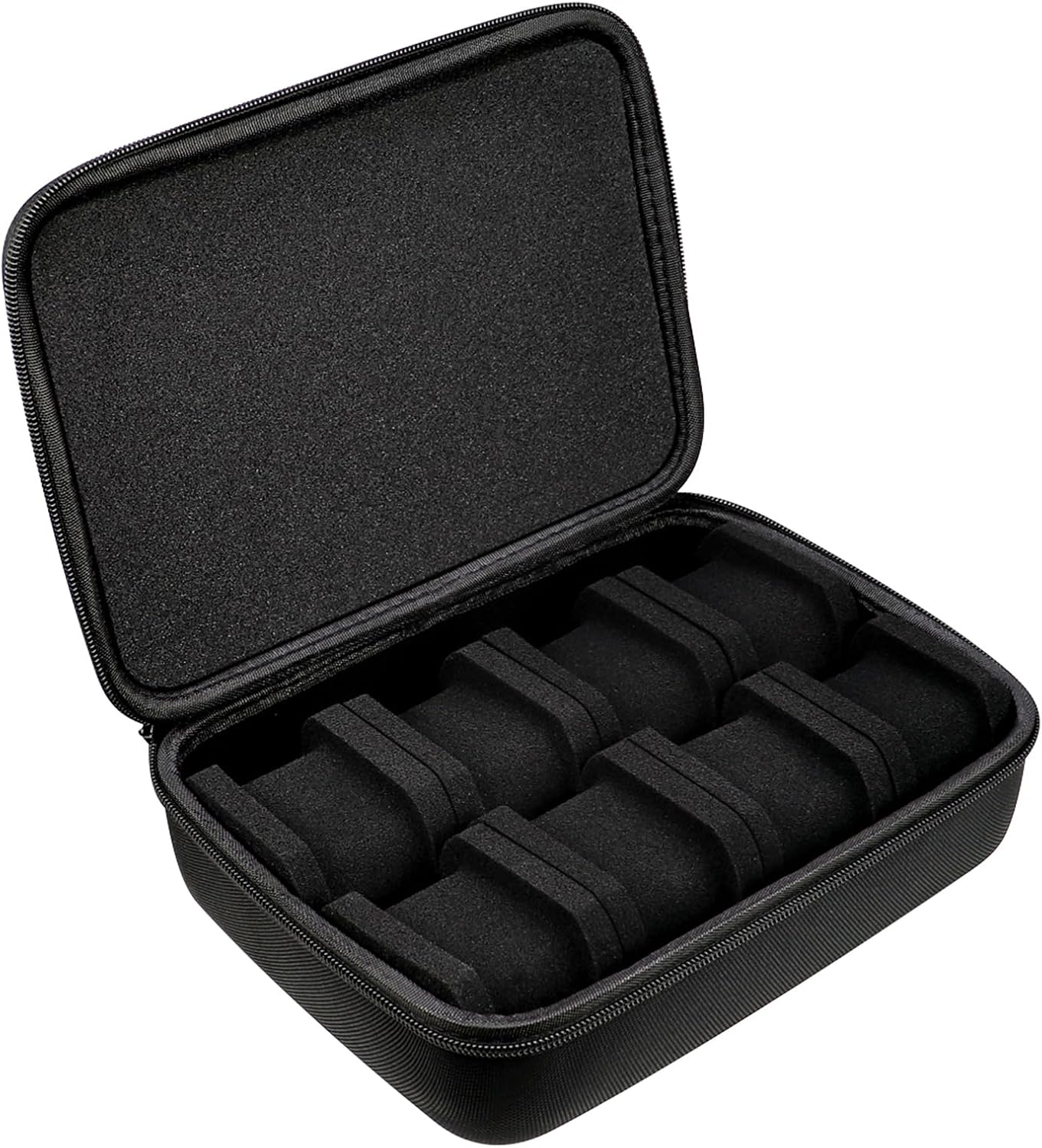 Juntan 8 Slots Hard Watch Travel Case, Portable Nylon Zipper Storage Organizer Box for Men Women with Soft Compressible Foam Pillow Black