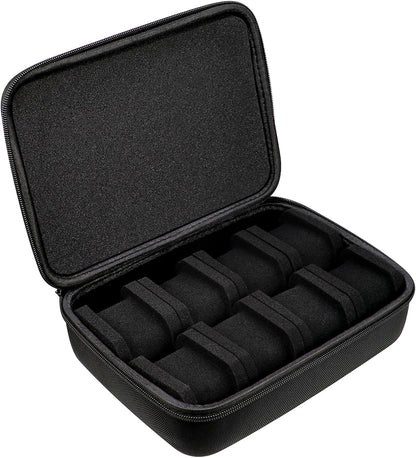 Juntan 8 Slots Hard Watch Travel Case, Portable Nylon Zipper Storage Organizer Box for Men Women with Soft Compressible Foam Pillow Black