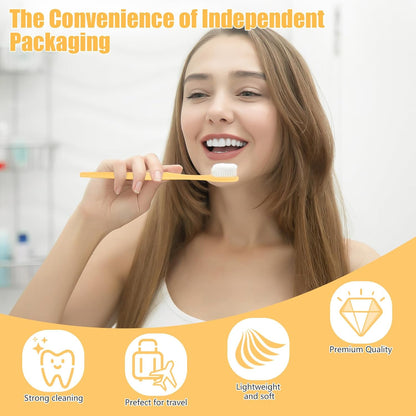 NICEMOVIC 50 Pack Disposable Toothbrushes Bulk with Toothpaste and Comb Travel Size Toothpaste Set Homeless Care Package Supplies for Bulk Individually Wrapped Disposable Travel Hotel Charity, Yellow