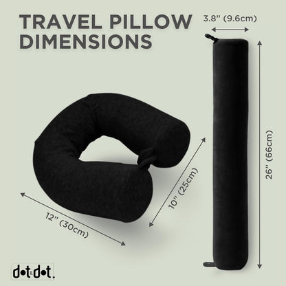 Dot&Dot Twist Memory Foam Travel Pillow for Airplanes - Travel Neck Pillow for Sleeping - Airplane Pillow for Neck Support, Chin, Lumbar and Leg - Adjustable, Bendable Neck Roll Pillow (Onyx)