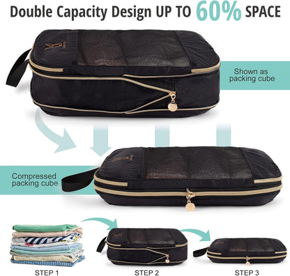 Expandable Compression Packing Cubes for Suitcases,6 Set Lightweight Compressible Travel Packing Organizer for Carry on Suitcase,Organizer Bags Set as Travel Essentials for Women