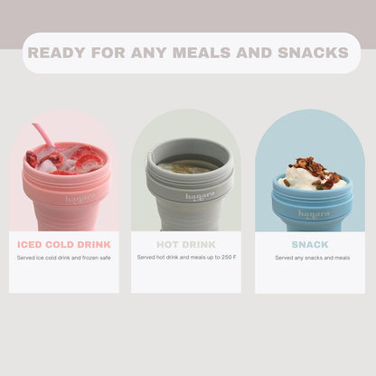 HANARA Collapsible Cup with Reusable Straw – 18 Oz (550 Ml), Portable Travel Mug, BPA-Free, Leak-Proof, Microwave & Dishwasher Safe, Multi-Purpose for Hot & Cold Drinks – Beige