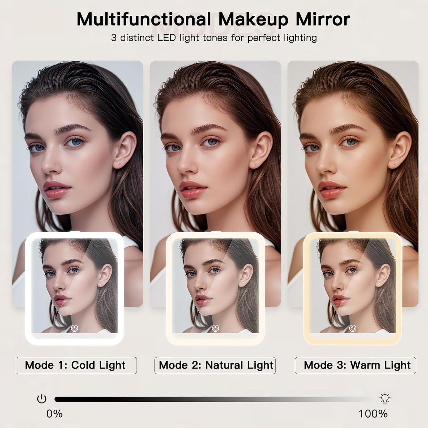 Travel Makeup Bag with LED Mirror, Cosmetic Bags for Women with Light up Mirror, Travel Essentials Makeup Organizer, Makeup Case with Adjustable Dividers and Brush Holder, 3 Color Lights