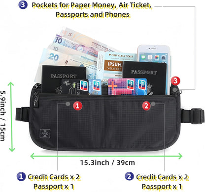 Travel Passport Holder 【1 PACK】2 in 1 Slim RFID Blocking Travel Money Belt for Men & Women, Hidden Neck Wallet for Credit Cards, Documents & Cash, Fanny Pack, MA-MO (Black)