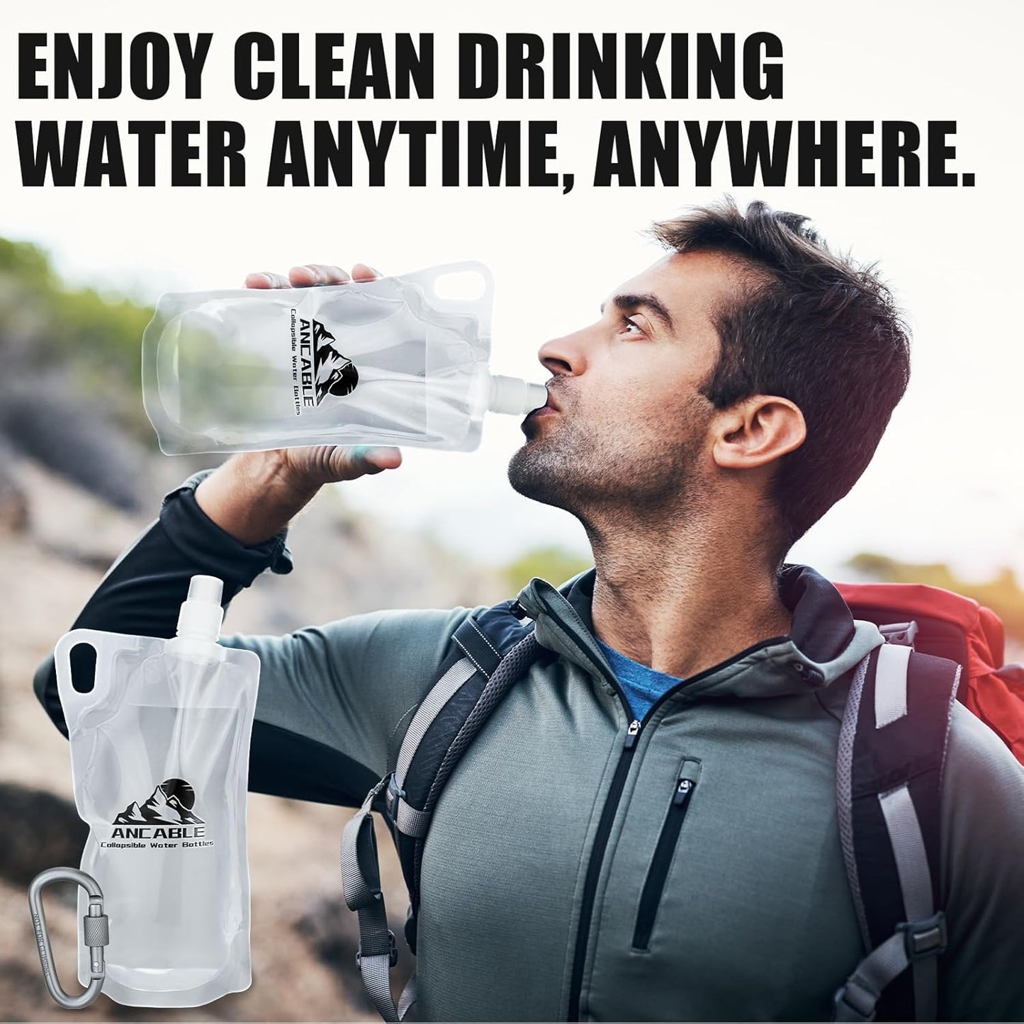 1L Hiking Collapsible Water Bottles, 4-Pack 33OZ BPA-Free Foldable Backpacking Water Bottle for Travel Camping Hiking