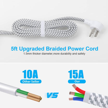 One Beat Desktop Power Strip with 3 Outlet 4 USB Ports 4.5A, Flat Plug and 5 ft Long Braided Extension Cords for Cruise Ship Travel Home Office, ETL Listed