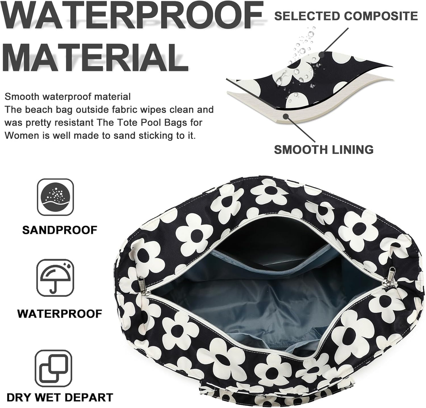 Waterproof Beach Tote Pool Bags for Women Ladies Extra Large Gym Tote Carry On Bag With Wet Compartment for Weekender Travel