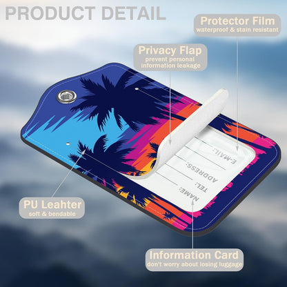 Set of 2 Luggage Tags for Suitcases Coconut Trees at Sunset Leather Suitcase Tags Identifiers with Privacy Name Address Label and Stainless Steel Loop for Women Men Travel Luggage Accessories