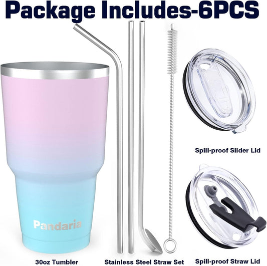 30 oz Leak Proof Tumbler with Straw, Stainless Steel Vacuum Insulated Tumbler with Straw, Durable & Dishwasher Safe, Ideal for Car, Camping, Hiking, Outdoor (Mermaid)
