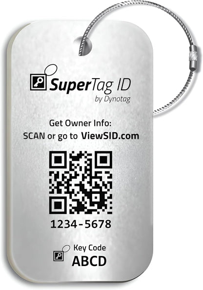 Dynotag® Sentry Series Solid Metal Web Enabled Smart Luggage Tag ID + Steel Loop, Anodized Aluminum with DynoIQ™ & Lifetime Recovery Service (Frost Silver)