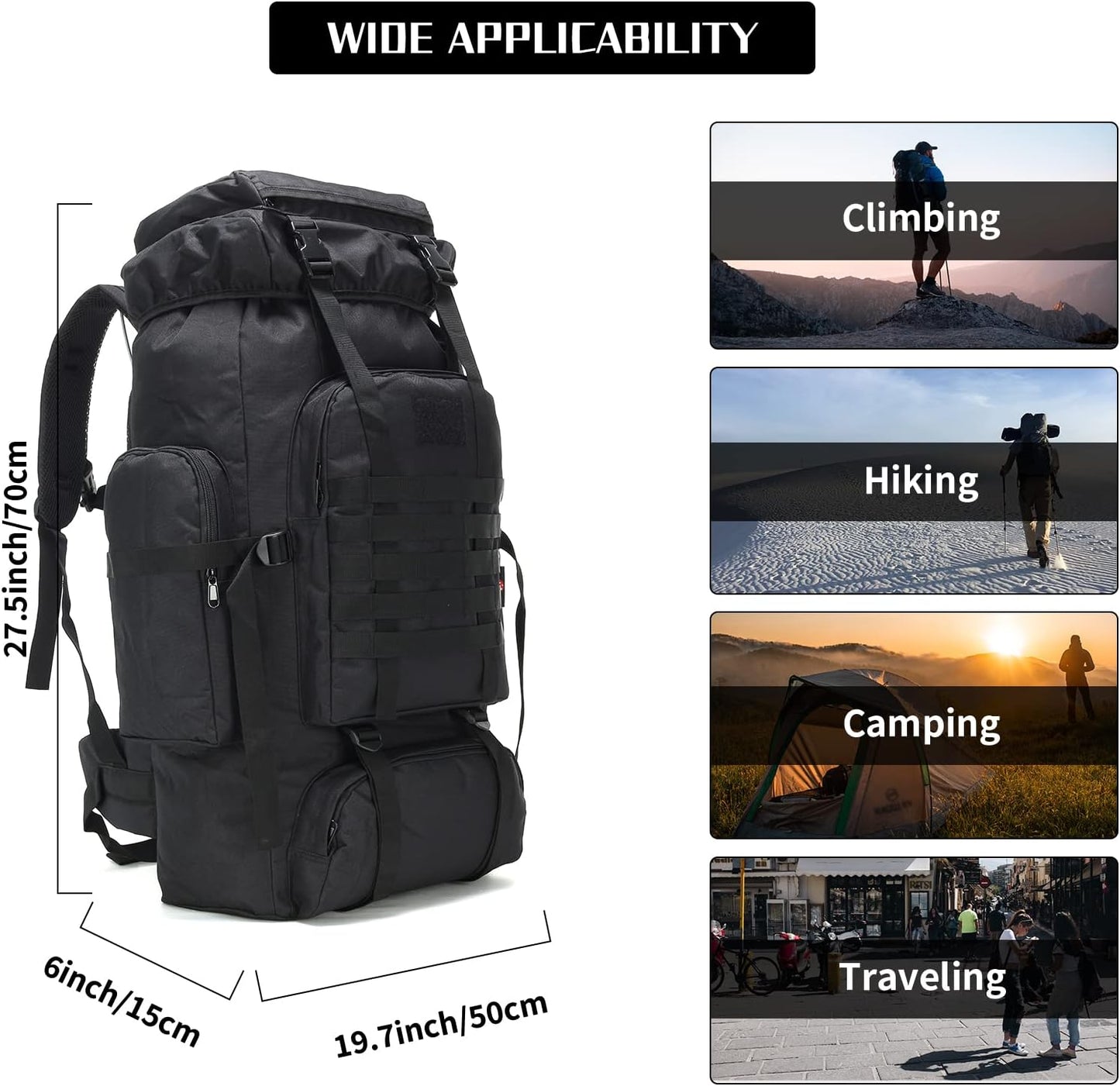 Hiking Backpack for Men 70L/100L Camping Backpack Military Rucksack Molle 3 Days Assault Pack for Climbing