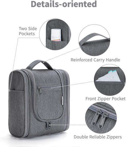 Narwey Small Hanging Toiletry Bag Women Travel Makeup Bag Organizer Toiletries Bag for Travel Size Essentials Accessories Cosmetics (Medium, Grey)
