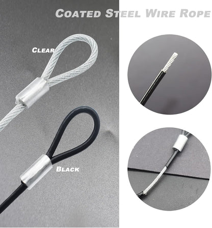 4 pcs 20 inch (50cm) 5mm Thickness Vinyl Cover Coated Galvanized Steel Wire Cable with Loops Security Lanyard Rope Tether Lock, Clear