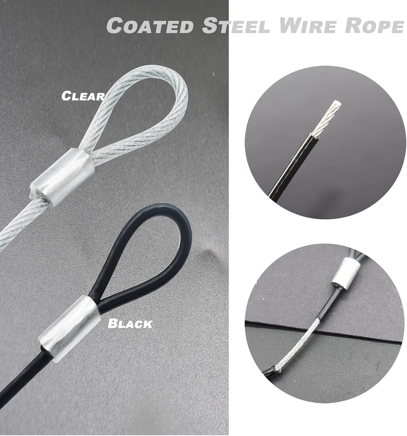 4 pcs 47 inch (120cm) 5mm Thickness Vinyl Cover Coated Galvanized Steel Wire Cable with Loops Security Lanyard Rope Tether Lock, Black
