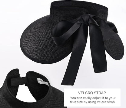 Camptrace Sun Visors for Women Wide Brim Beach Hat Foldable Straw Visor Hat - Image 3