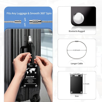 4 Pack Personalized Luggage Tags for Suitcases, Handmade Engraved Stainless Steel Custom Luggage Tags for Cruise Travel with Stainless Loop, Suitcase Identifier Metal Name Baggage Tag