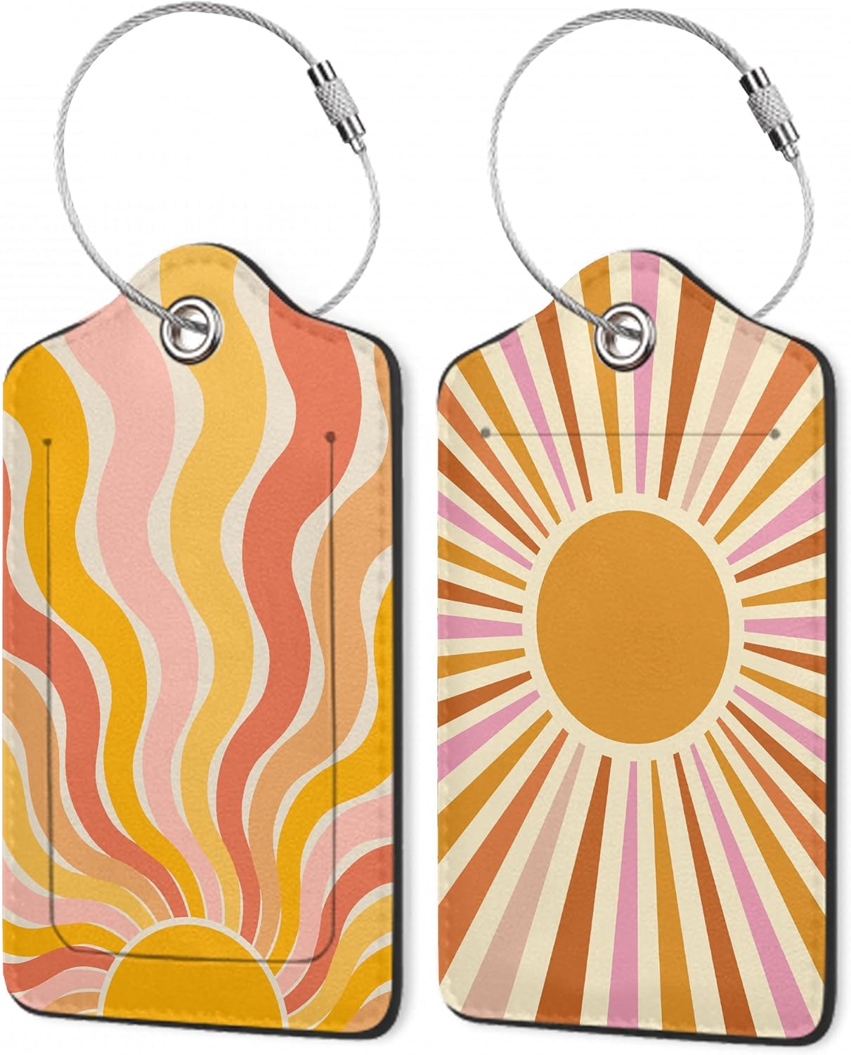 Retro Boho Rainbow Luggage Tags,2 Pack Sunrise Luggage Tag,Leather Privacy Cover ID Label with Stainless Steel Loop for Women Men Kids Girls Travel