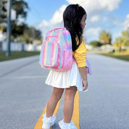 mibasies Toddler Backpack for Girls 2-4: Glitter Kids Backpacks for Girls - Preschool Kindergarten Backpack - Rainbow Pink