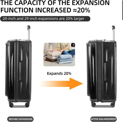Premium Carry On Luggage, 20Inch&29 Inch Top Opening Airline Approved ABS+PC Hard Shell Suitcases with Silent Wheels, TSA Lock,Front Pocket and Wet-dry Separated Six-piece Set