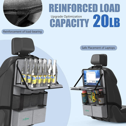 Car Backseat Organizer with Tablet Holder,11 Storage Pockets with Foldable Food Tray, Protector Kick Mats for Kids, Travel Accessories Organizer (Gray, 2Pack)