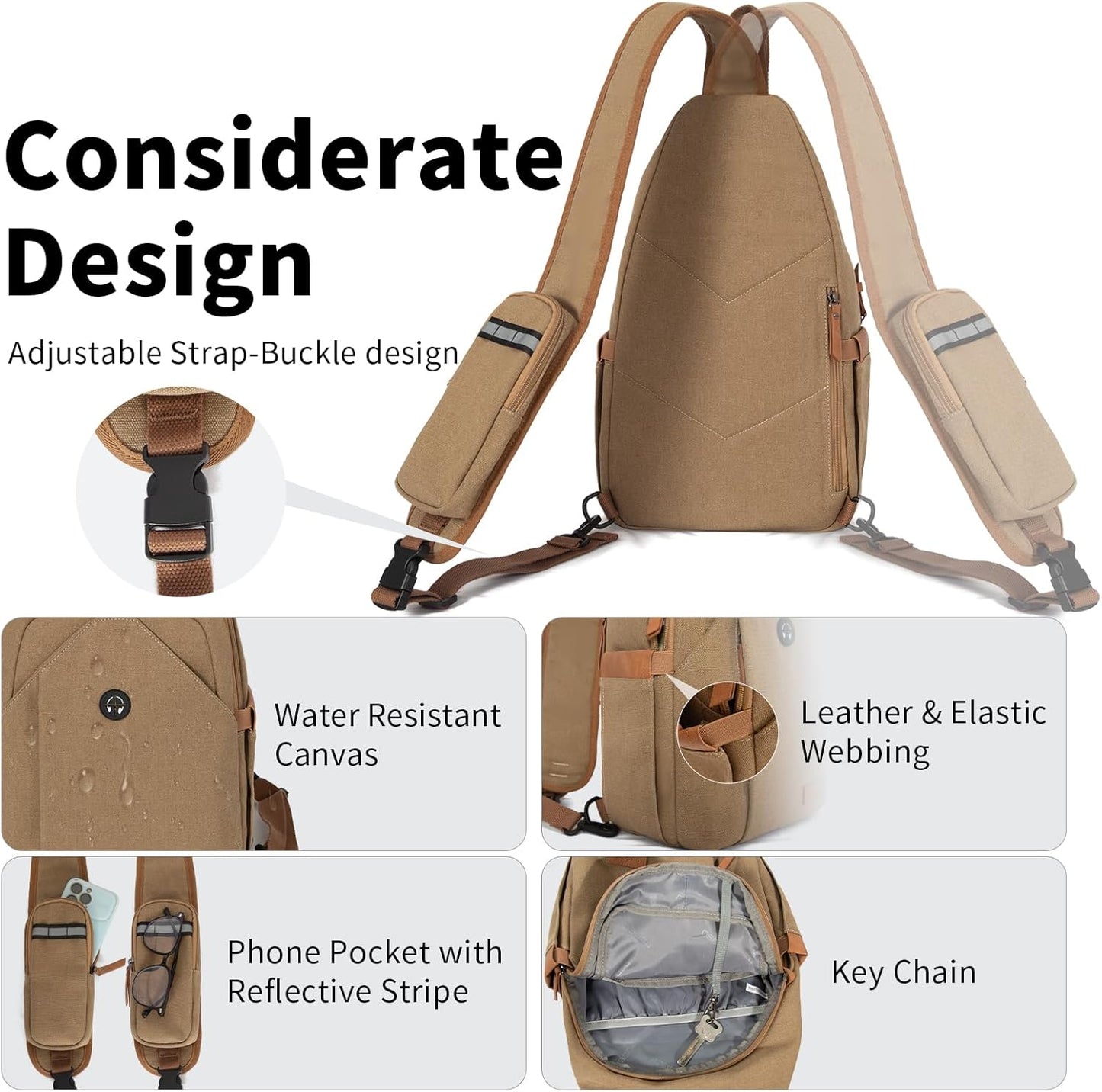 Sling Bag for Men, Crossbody Bag Men Anti Theft Crossbody Bag with Tunnel Lock Zipper Canvas Sling Backpack Travel