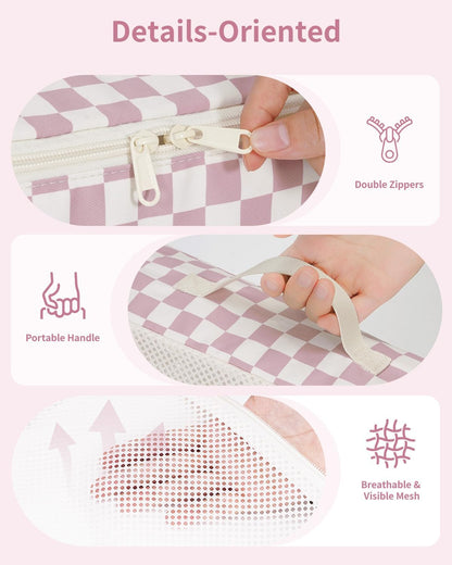 Narwey 7 Set Checkered Packing Cubes for Travel Carry on Suitcase Luggage Organizer Bags for Kids Women Men, Durable Packing Organizers Bag, Travel Essentials Accessories (Dusty Pink Checkerboard)