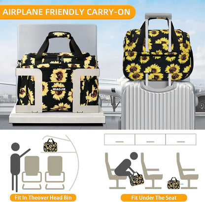 Underseat Carry On Luggage Lightweight Travel Tote Weekender Bag Overnight Duffle Bag for Travel, Travel Essentials Personal Item Travel Bag for Women and Men, Sunflower-16Inch
