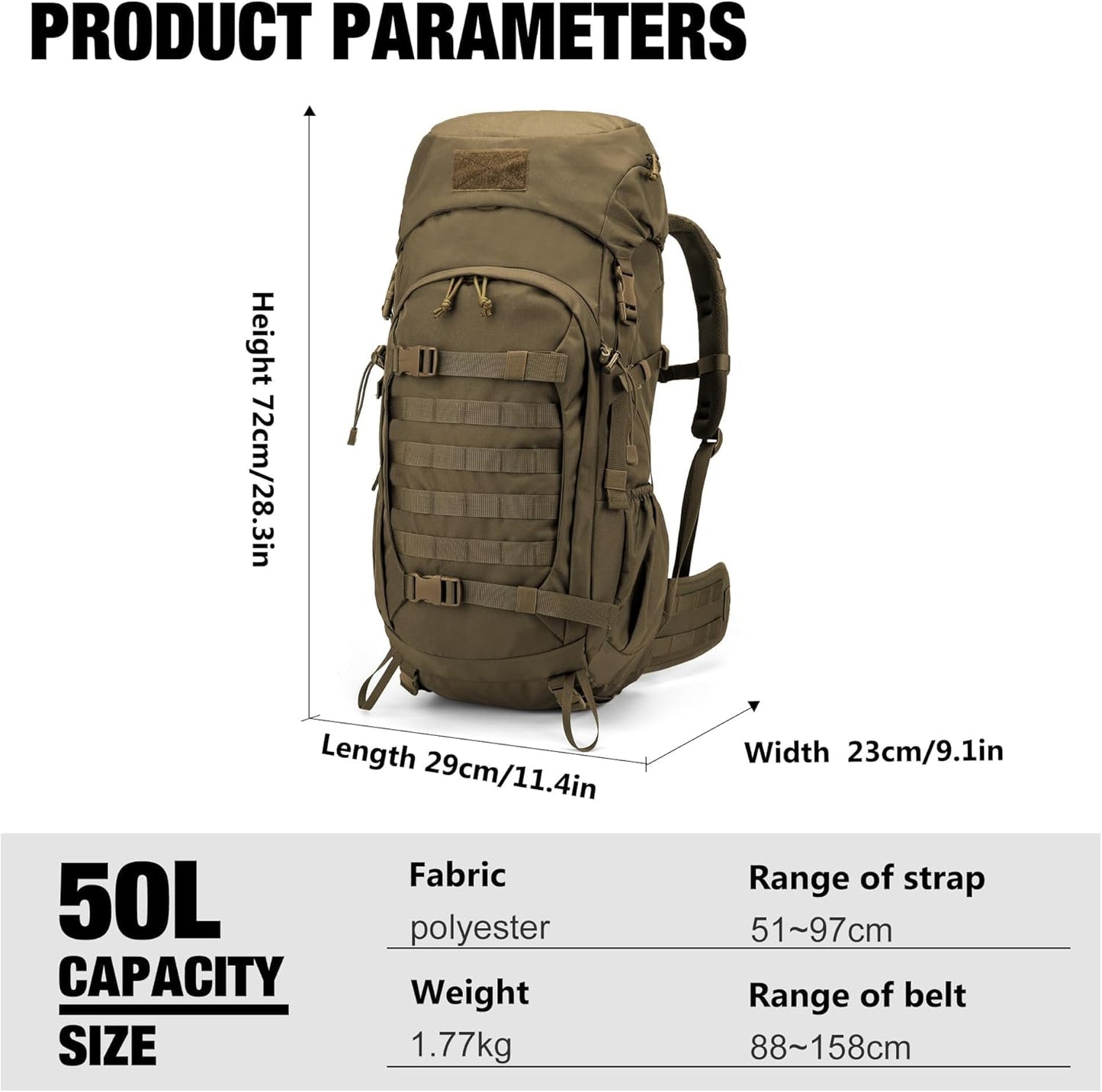 Mardingtop 50L Hiking Backpack,Backpacking Backpack with Rain Cover for Hiking,Backpacking,Rucking,Camping,Survival