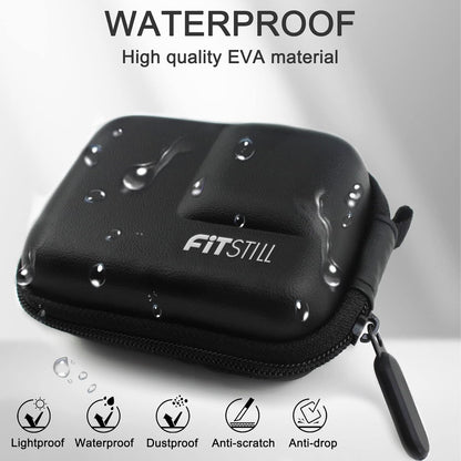 FiTSTILL Black PU Mini Carrying Case for Go Pro Hero 13 Black,Hard Shell Travel Storage Case for Hero 12/11/10/9/8/7/(2018)/6/5 DJI Osmo Action,AKASO,Campark,YI Action Camera and More