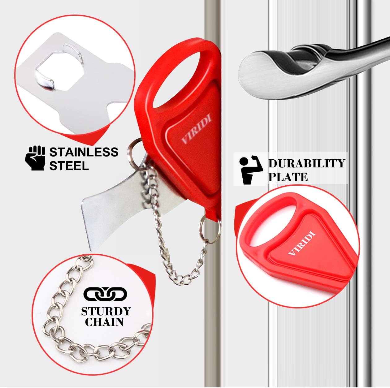 Home Security Door Lock, VIRIDI Portable Travel Doorlocks for Airbnb Hotel Room Bedroom Add Extra Safety Privacy Solid Removable No Drill Door Jammer Latch for House Apartment School Selfdefense Item