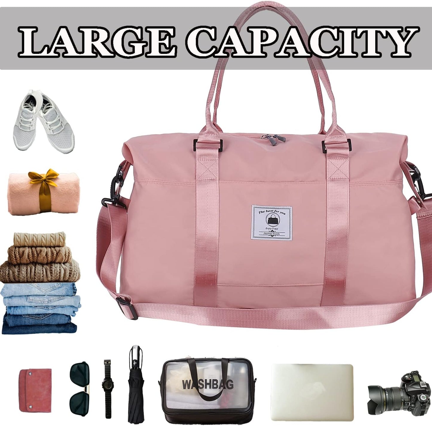 Travel Duffle Bag, Waterproof Sport Tote Gym Bag for Women Men, Overnight Weekender Carry On Bag with Wet Pocket