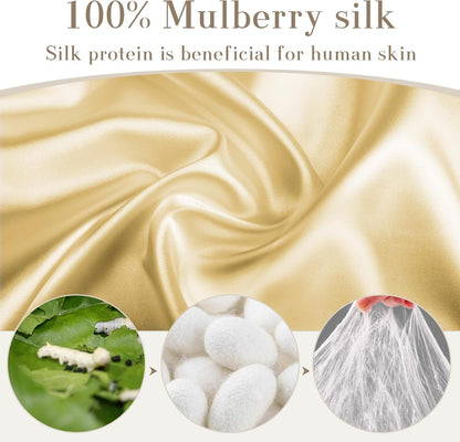 100% Mulberry Silk Sleep Mask Eye Mask for Women Man with Adjustable Band, for Side Sleeper Blackout Sleep Mask for Travel Rest and Office (Gold)