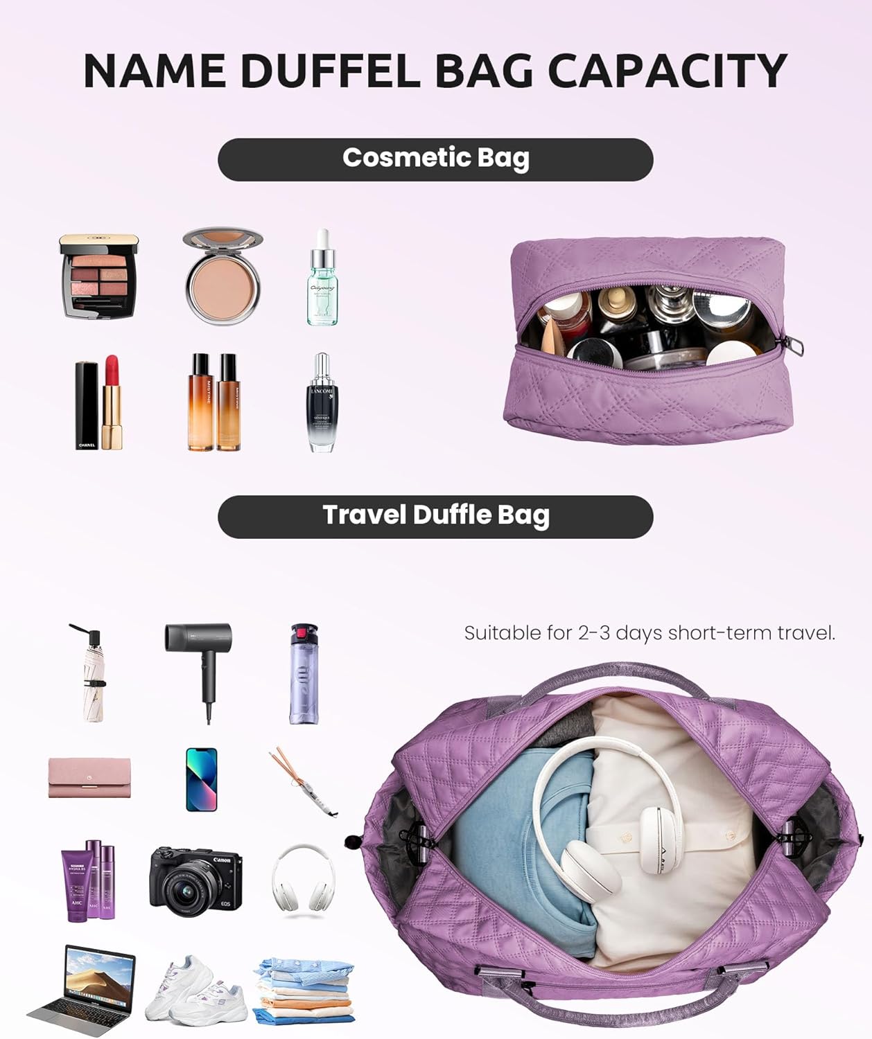 Personalized Gifts-Girls Duffle Bag with Shoe Compartment, Personalized Weekender Bag, Monogram Overnight Bag, Letter Travel Bag with Makeup Bag，Birthday Gift For Women Girl (Letter L)