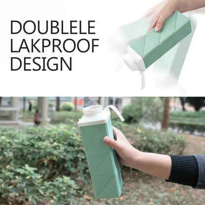 24oz Collapsible Water Bottles,Food grade BPA Free Reusable Foldable Water Bottle Lightweight LeakProof for Travel Hiking Camping Cycling Outdoor Sports,Collapses Folding Water Bottle,Green