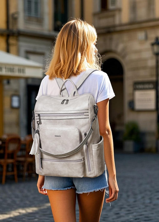 Shrrie Vegan Leather Laptop Backpack for Women 15.6 inch Work Backpack Fashion Travel Backpack Purse for Business College