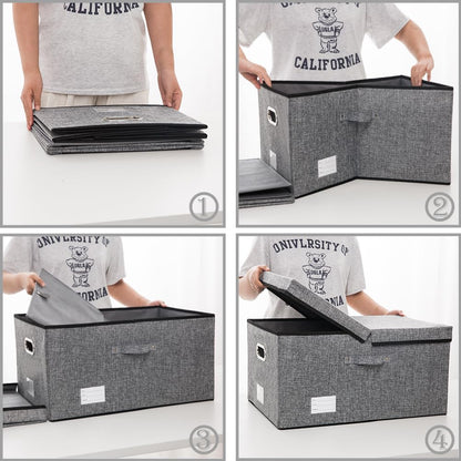 PRANDOM Storage Bins with Lids [3-Pack] Linen Fabric Foldable Storage Boxes Organizer Containers Baskets Cube with Cover (23.4X15.9X11.5) For 6+ Year Old Boys and Girls