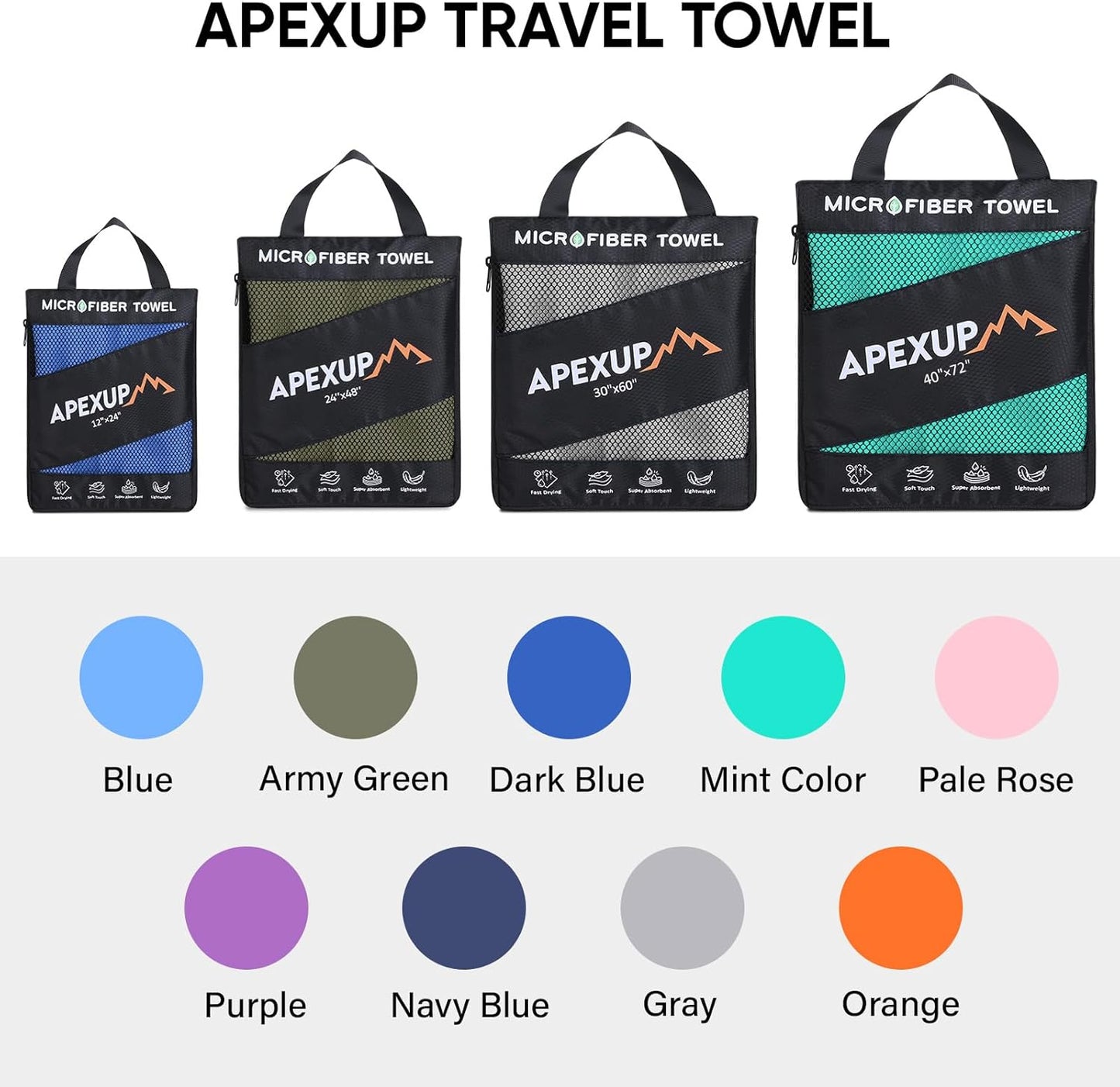 APEXUP Microfiber Travel Towel, Ultra Absorbent Quick Dry Towels, Lightweight Gym Sports Camping Towel for Workout, Yoga, Beach, Shower, Swimming (60"×30", Gray)
