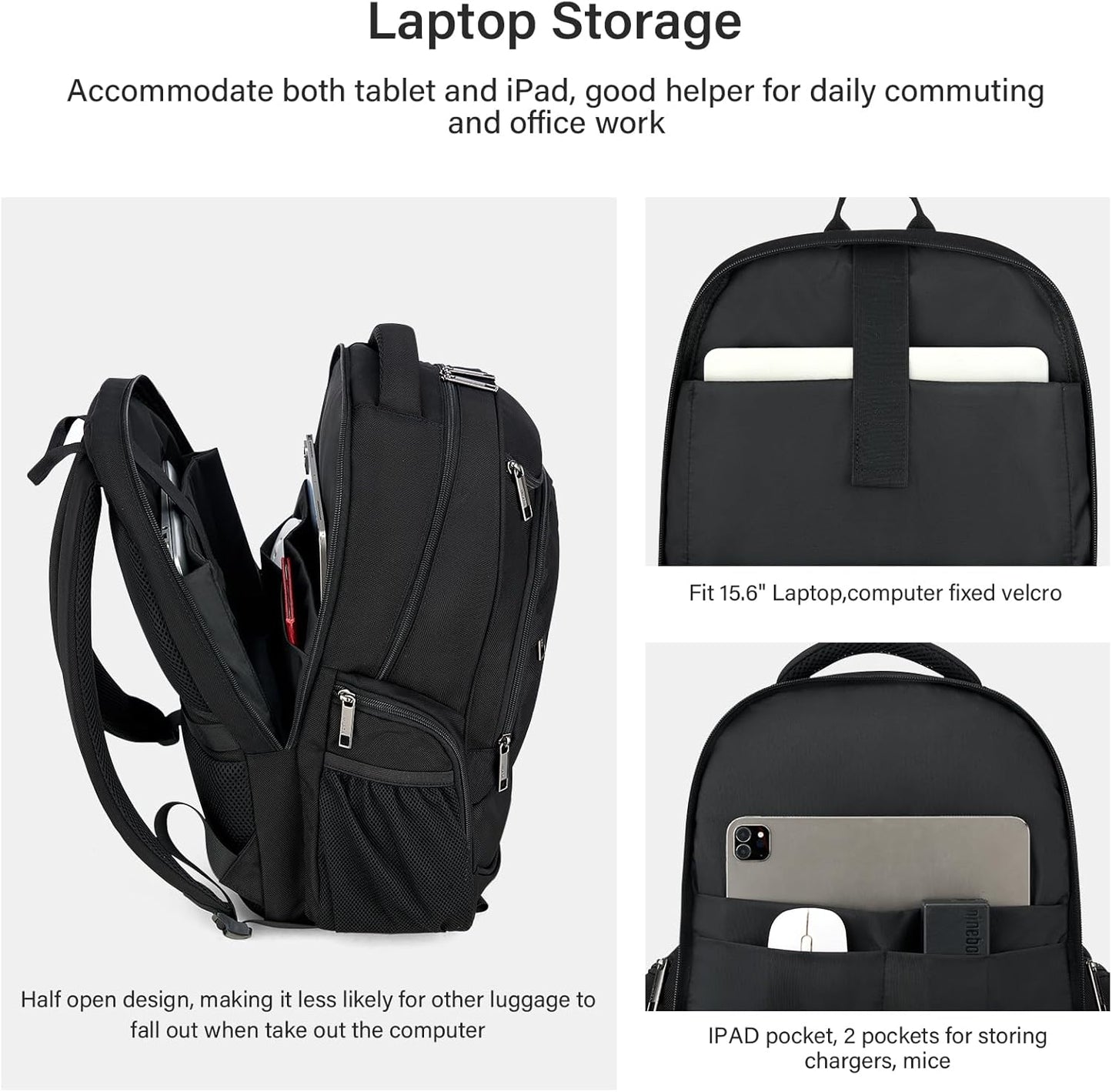 MILADA Travel Backpack For Men Laptop Backpack Women Business Carry On Backpack Airline Approved Fits 16.5 Inch Laptop Bag Work Backpack, Black