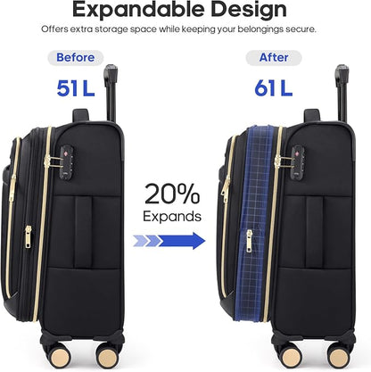Softside Carry On Luggage 20 Inch Expandable Carry On Luggage 22x14x9 Airline - Image 5