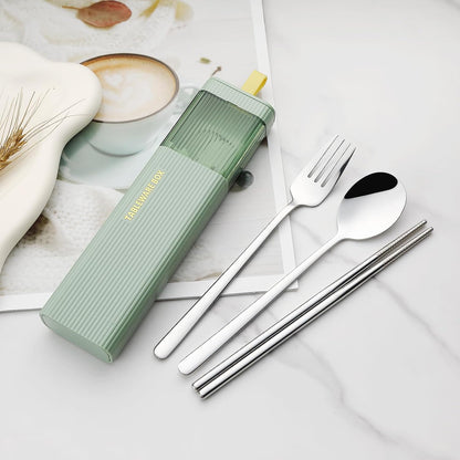 DEVICO Travel Utensils with Case, 18/8 Stainless Steel Reusable Silverware Set for Lunch Box, Portable Cutlery Set, Fork and Spoon Set for Camping, Lunch, Picnic, Workplace, School (Green)