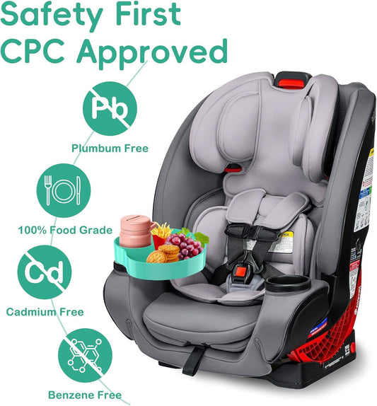 [2 Packs] Kids Car Seat Tray, Travel Tray with Cup Holder for Toddler Baby, Kids Car Seat Food Snack Organizer for Road Trip, Stroller snack Organizer Travel Must Haves (Light Green)