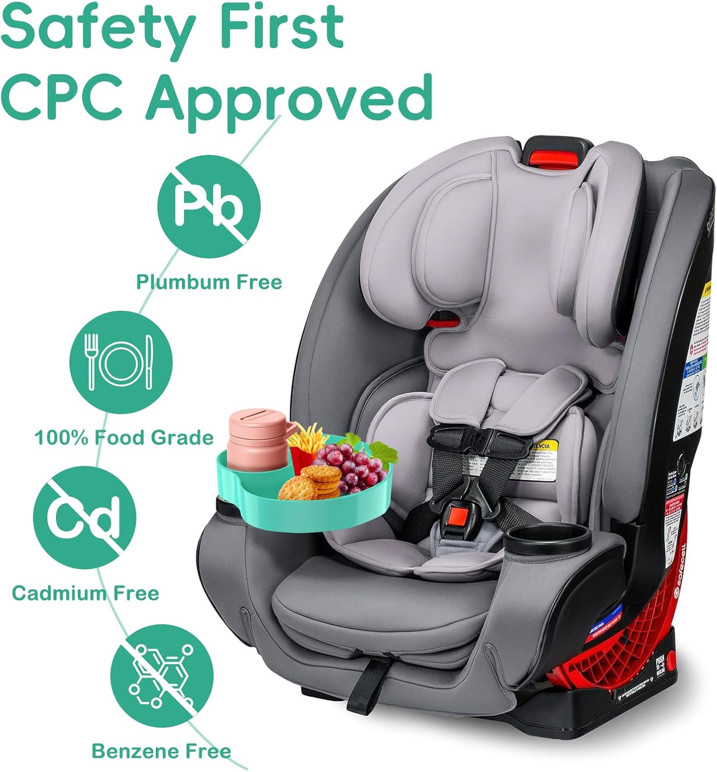 Kids Car Seat Tray, Travel Tray with Cup Holder for Toddler Baby, Kids Car Seat Food Snack Organizer for Road Trip, Stroller snack Organizer Travel Must Haves Toddler Must Haves (Light Green, 1 PCS)