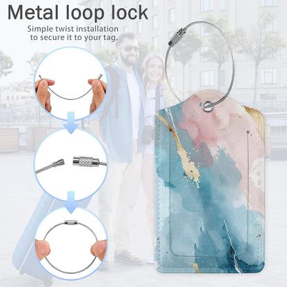 Luggage Tags for Suitcase,Abstract Colorful Marble Texture Luggage Tags of Set 2 Leather Identifiers Privacy Cover with Stainless Steel Loop for Women Men Travel Bag Suitcase