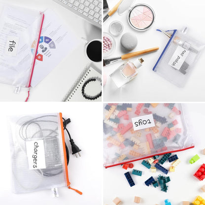 18 Pack 8 Size Mesh Zipper Pouch Bags, Waterproof Zipper Bags with Label Pocket,File Bags for Classroom Organization,Zipper Pouches of Office Supplies,Puzzles, Board Game Storage