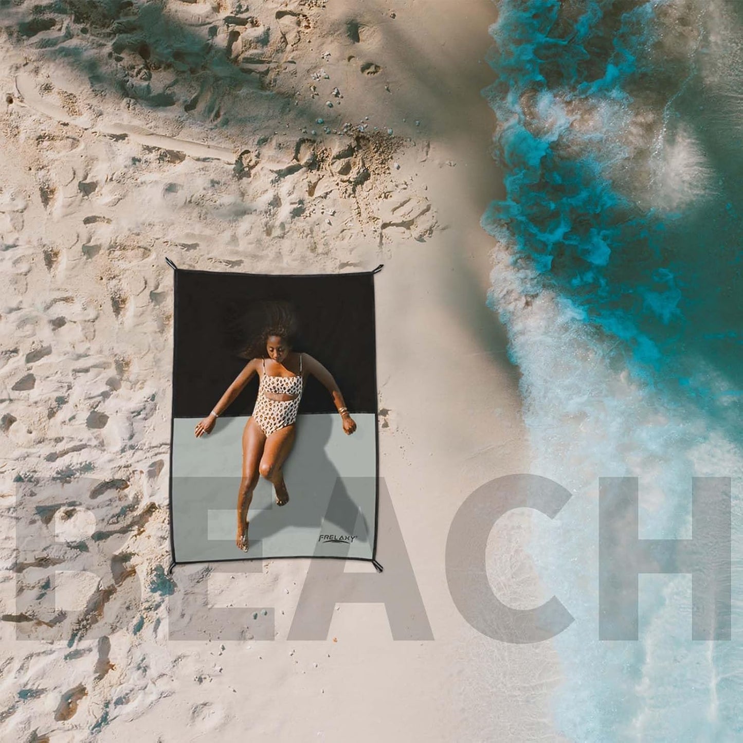 Frelaxy Pocket Picnic Blanket, Waterproof Sandproof Beach Mat, Compact Camping Tarp for Festivals, Hiking, Travel, Outdoor Recreation (Grey, 57'' x 71'')